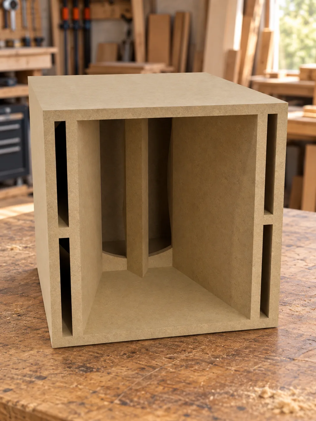 Caixa acústica Canion modelo 1244R em MDF na oficina